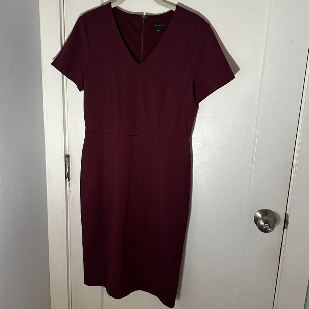 Ann Taylor Deep Burgundy V-Neck Dress